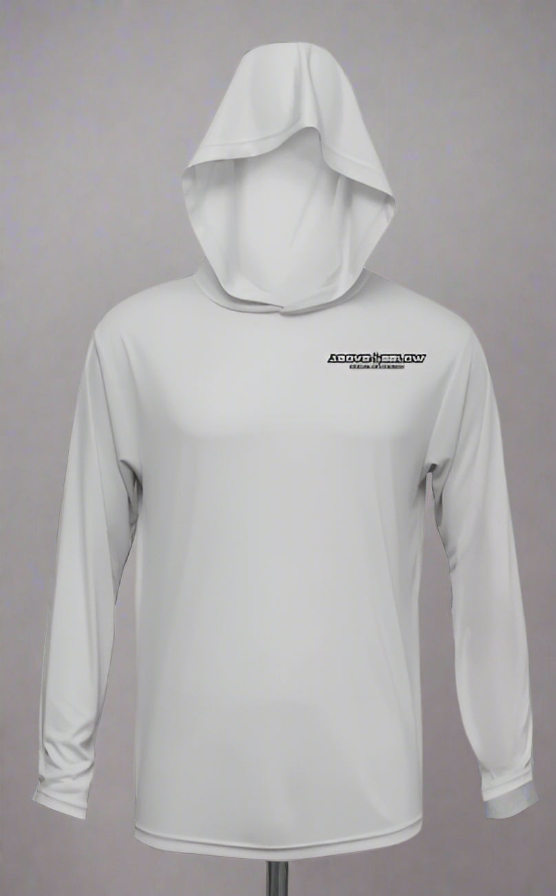 Features
UPF 50+ sun protection with full head and neck coverage
Lightweight 100% Extreme-Tek polyester performance fabric
Breathable, moisture-wicking, and anti-bacterial
Sublimated print — no cracking, no peeling, no hot spots
Integrated hood for additional sun protection and comfort
4-way stretch material for full mobility
Raglan sleeve design for maximum range of motion while casting or diving
Above & Below logo on chest and back
Designed and tested in the Florida Keys