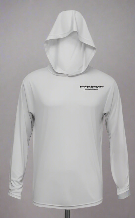Features
UPF 50+ sun protection with full head and neck coverage
Lightweight 100% Extreme-Tek polyester performance fabric
Breathable, moisture-wicking, and anti-bacterial
Sublimated print — no cracking, no peeling, no hot spots
Integrated hood for additional sun protection and comfort
4-way stretch material for full mobility
Raglan sleeve design for maximum range of motion while casting or diving
Above & Below logo on chest and back
Designed and tested in the Florida Keys
